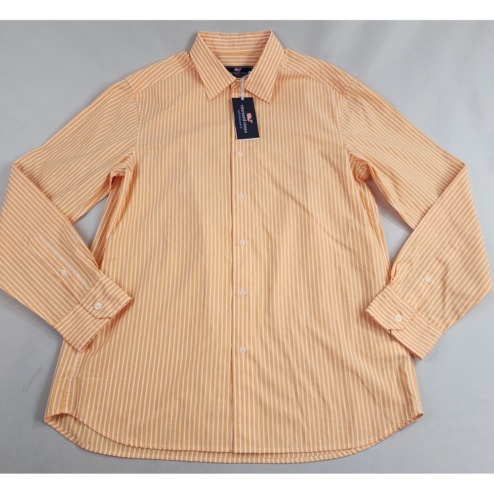 Vineyard Vines Mens Orange Striped Performance Woven Shirt M 1W012181 D524